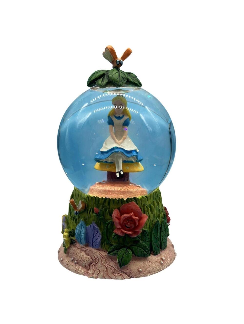 Vintage Disney Alice In Wonderland Snow Globe Mini Alice Figurine Fiftieth Year